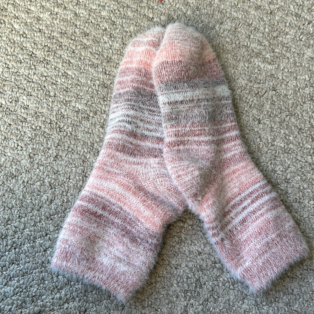 Cozy Pink and White Striped Socks